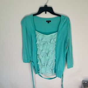 Apt. 9 Women's Aqua Cardigan and Lace Top Set